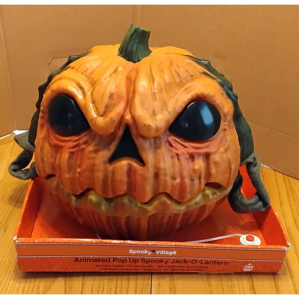Animated Halloween Spooky Pumpkin Jack-o-Lantern Pop Up Skull Horror New